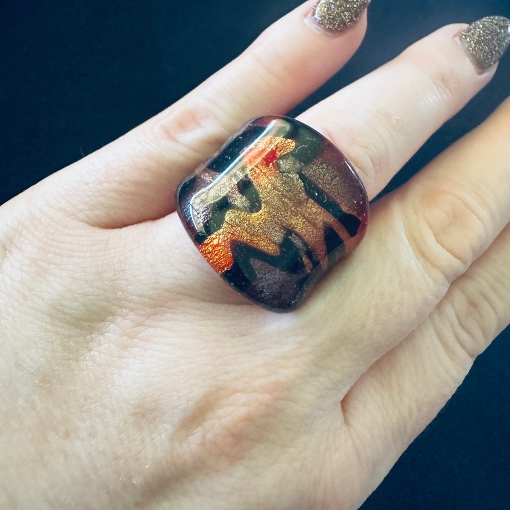 🔸 Vibrant Abstract Murano Glass Vintage Ring 🔸 - Picture 6 of 6